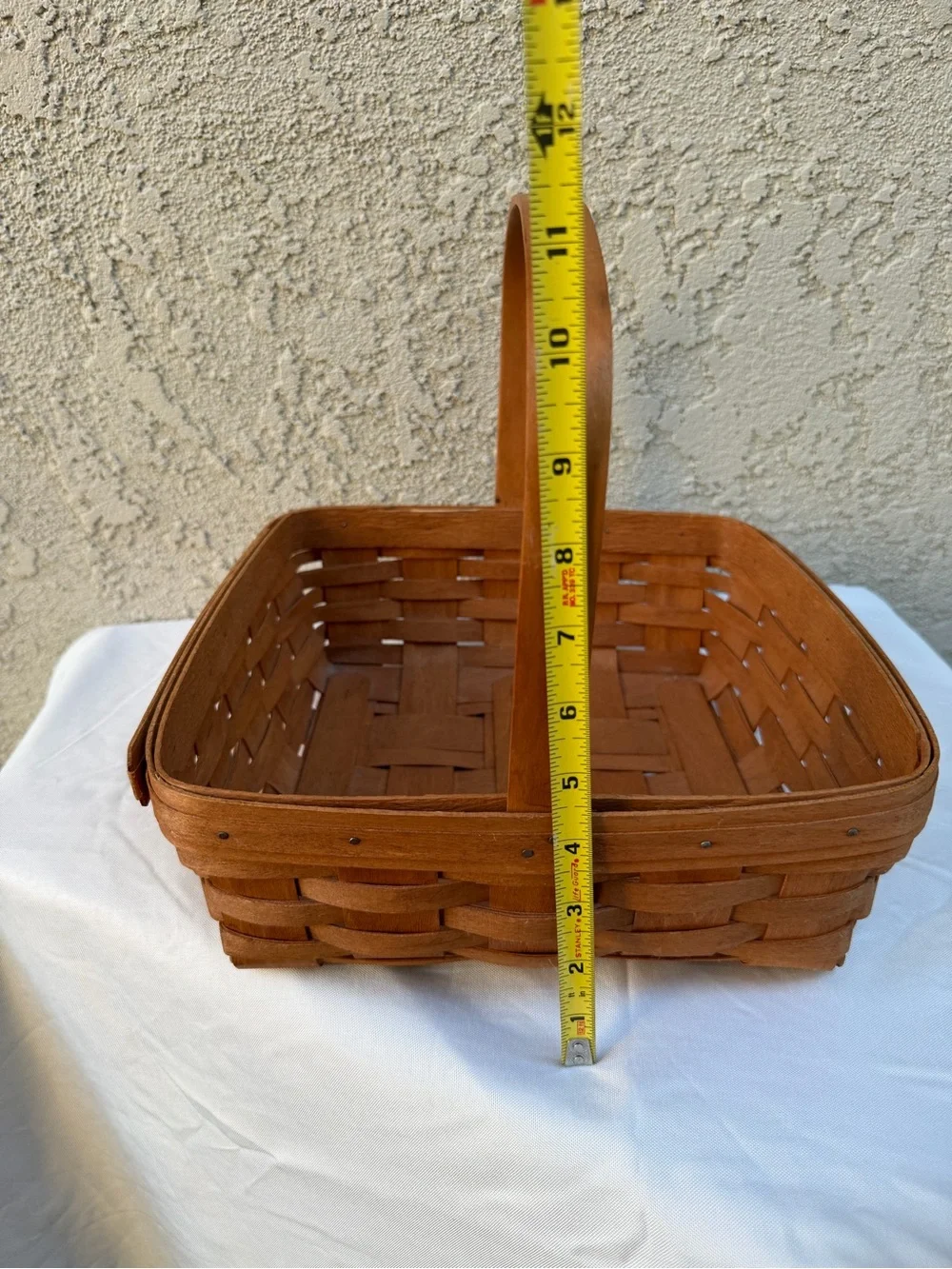 Longaberger 12” Pie Basket 1991 Square Basket with Stationary Handle